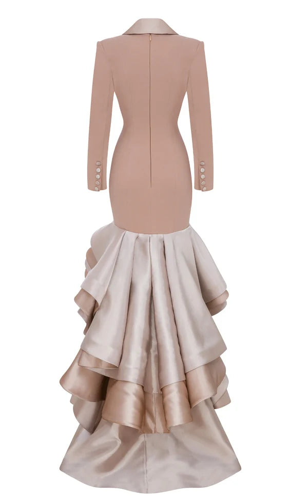 Nude Ruffle Blazer Maxi Dress