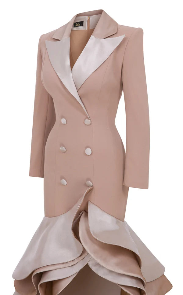 Nude Ruffle Blazer Maxi Dress
