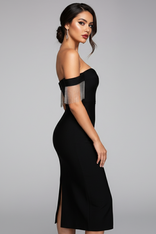 Mira V-Neck Velvet Fringe Dress