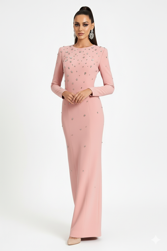 Rosabelle High-Neck Rhinestone Gown