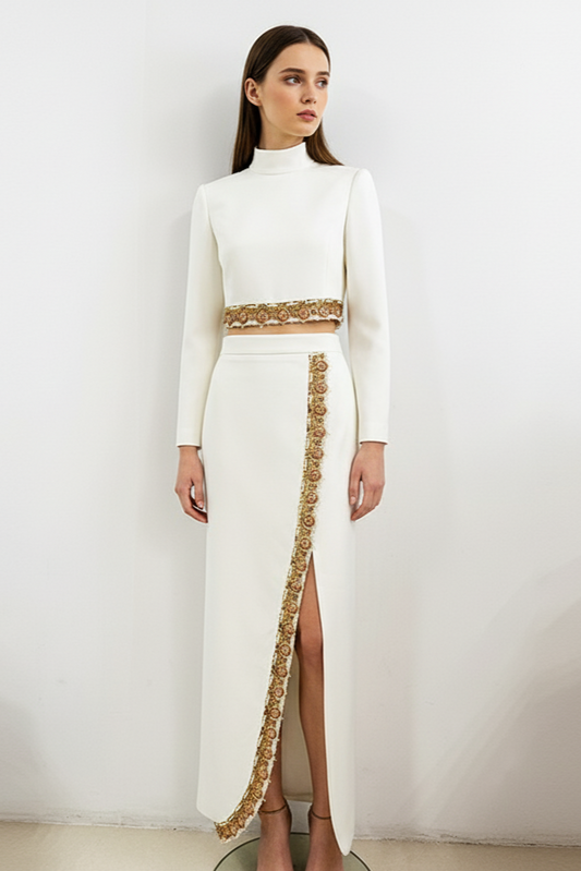 Ophelia White Beaded Skirt Set