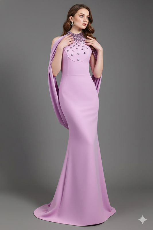 Seraphine Crystal Halter Cape Gown