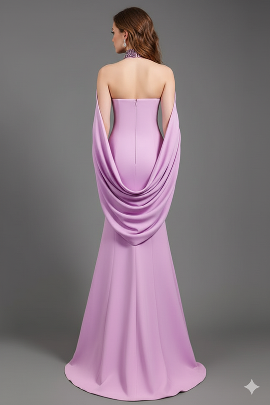 Seraphine Crystal Halter Cape Gown