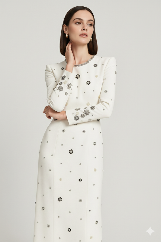 Allegra White Beaded Formal Gown