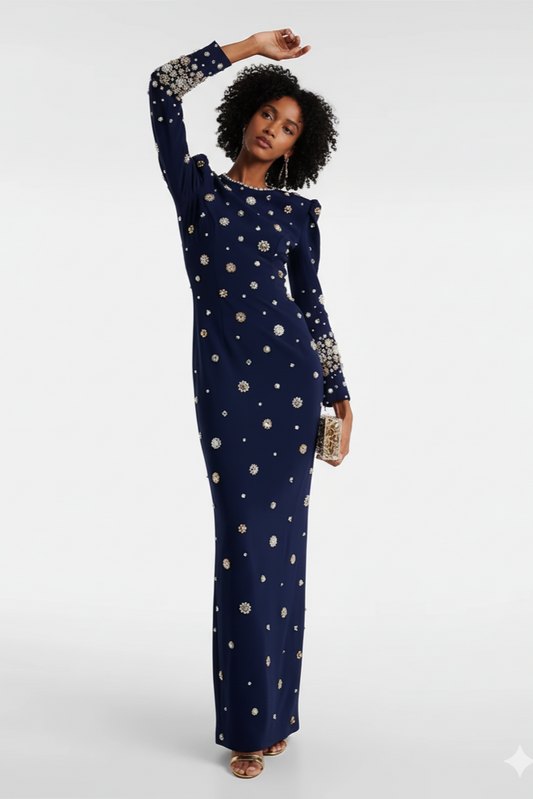 Nocturna Pearl Beaded Formal Gown
