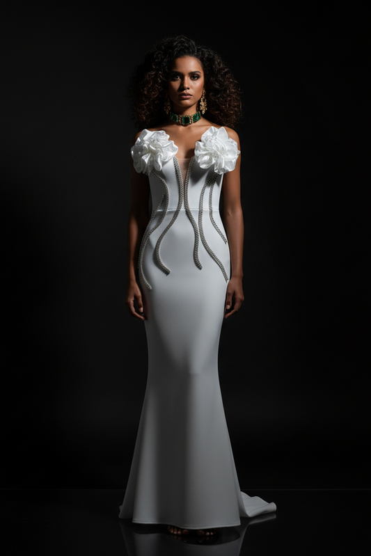 Rhinestone Chain Off-Shoulder Mermaid Evening Dress