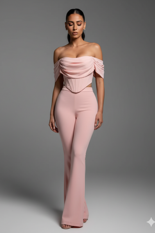 Elara One-Shoulder Pleated Two-Piece Set
