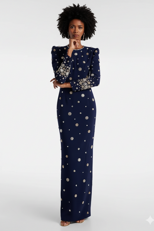 Nocturna Pearl Beaded Formal Gown
