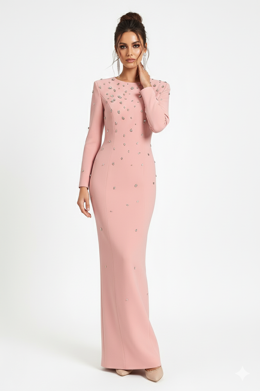 Rosabelle High-Neck Rhinestone Gown