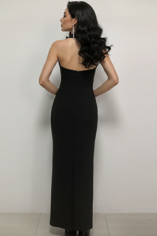 Amara Noir Diamond Halter Bandage Gown