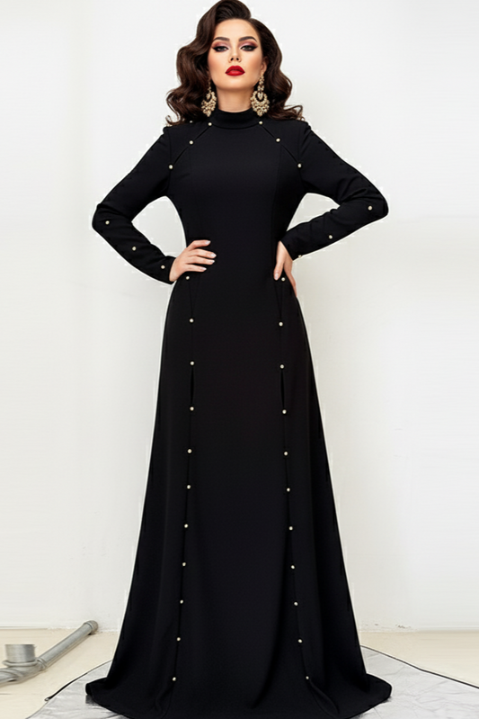 Elegant Modest Long Sleeve Black Evening Dress