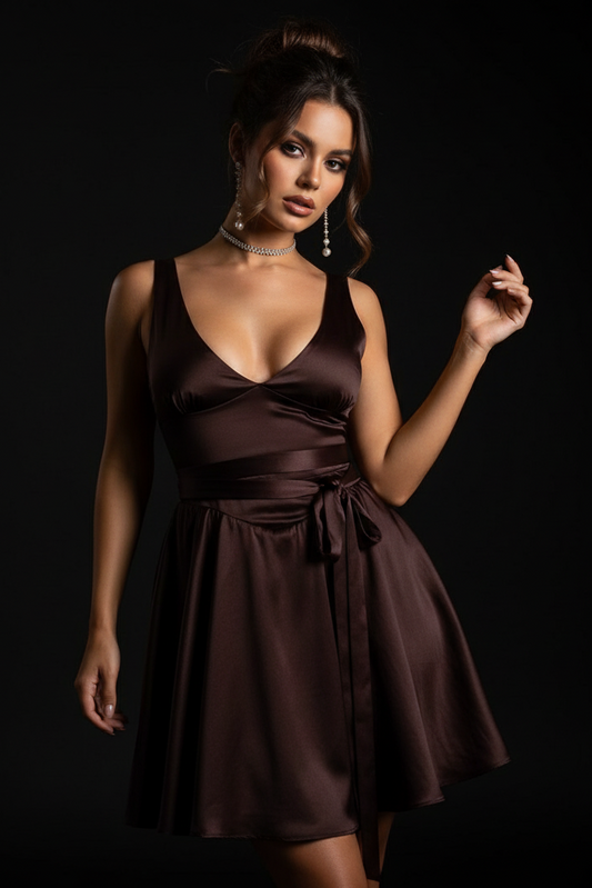 V Backless Satin Mini Dress