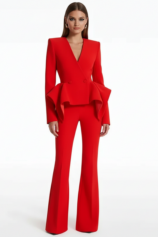 Riviera Red Ruffle Trouser Suit