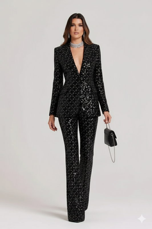 Sequin Velvet Blazer and Pant Set