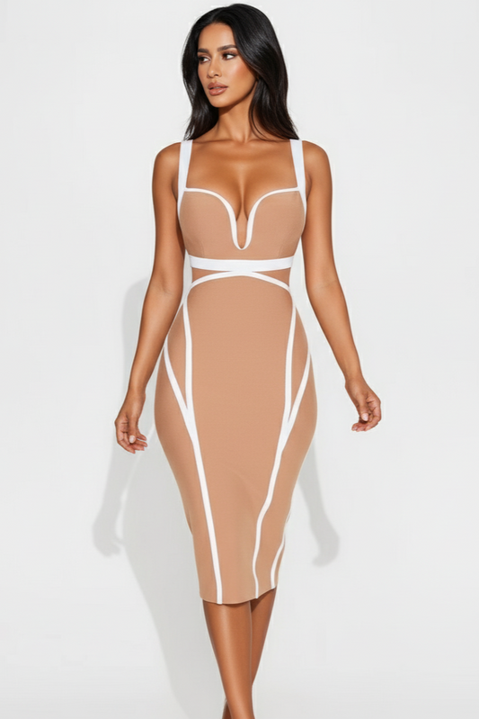 Elara Deep V Bandage Midi Dress