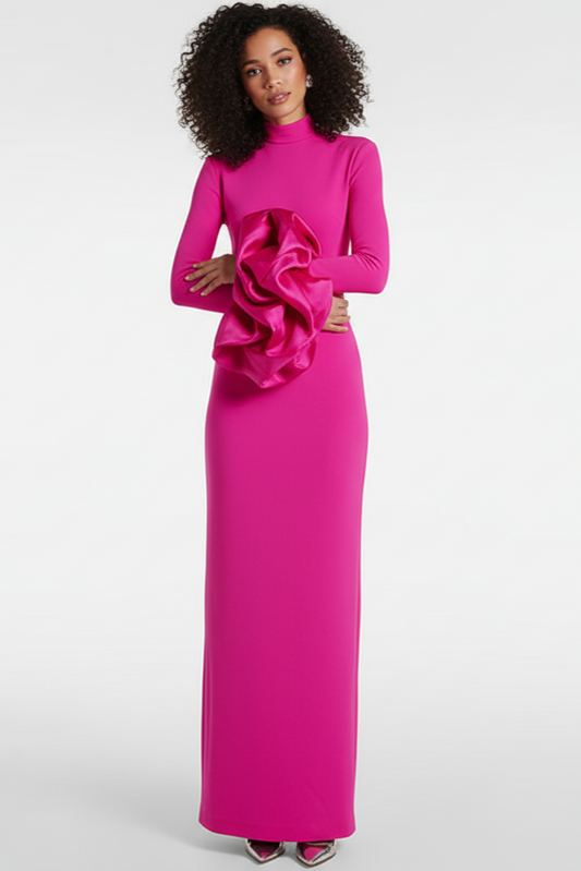 Isolde High Neck Floral Cuff Maxi Gown