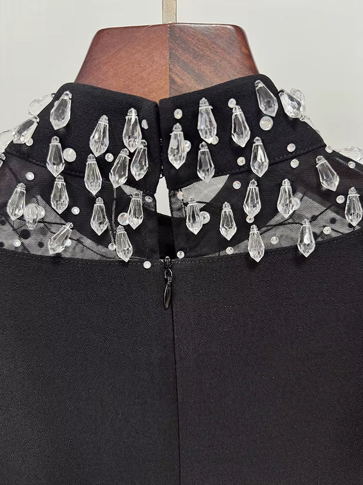 Custom Design Black Crystal-Beaded Evening Gown