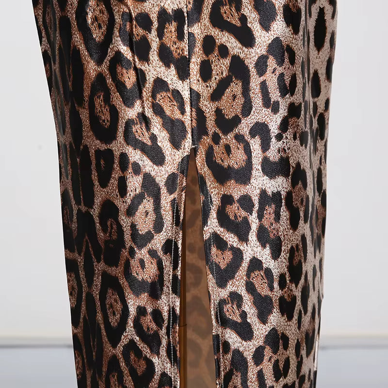 Savara Leopard Print Halter Maxi Dress