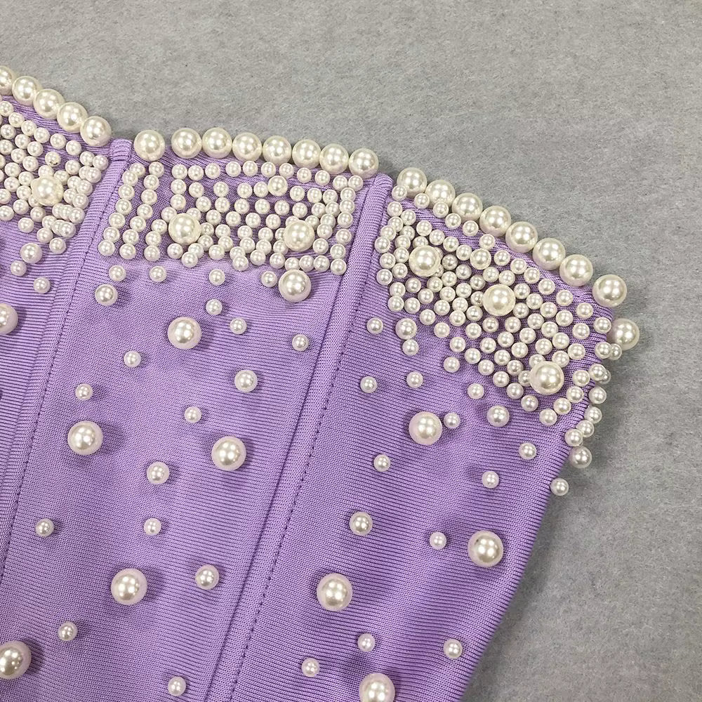 Pearl-Embellished Floor-Length Bandage Dress