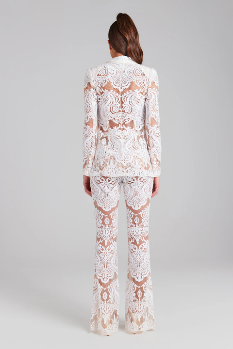 Autumn and Winter Elegant Ladies White Lace Sequin Tuxedo Suit and Pants Sets Women Blazer Set