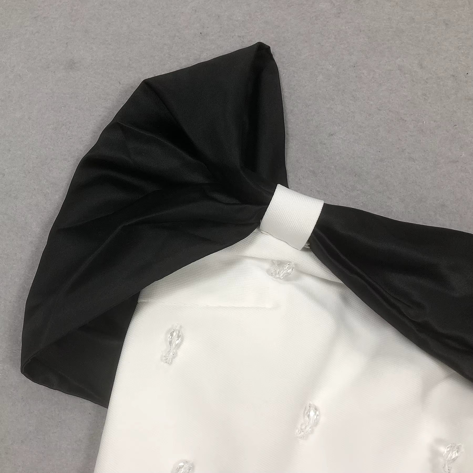 Seraphine White Beaded Off-Shoulder Gown with Black Bow