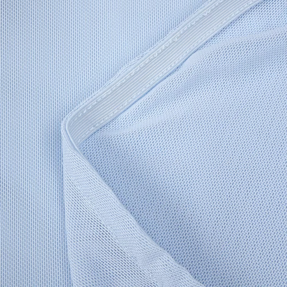 Serenya Sky Blu Fringe Mesh Maxi Gown