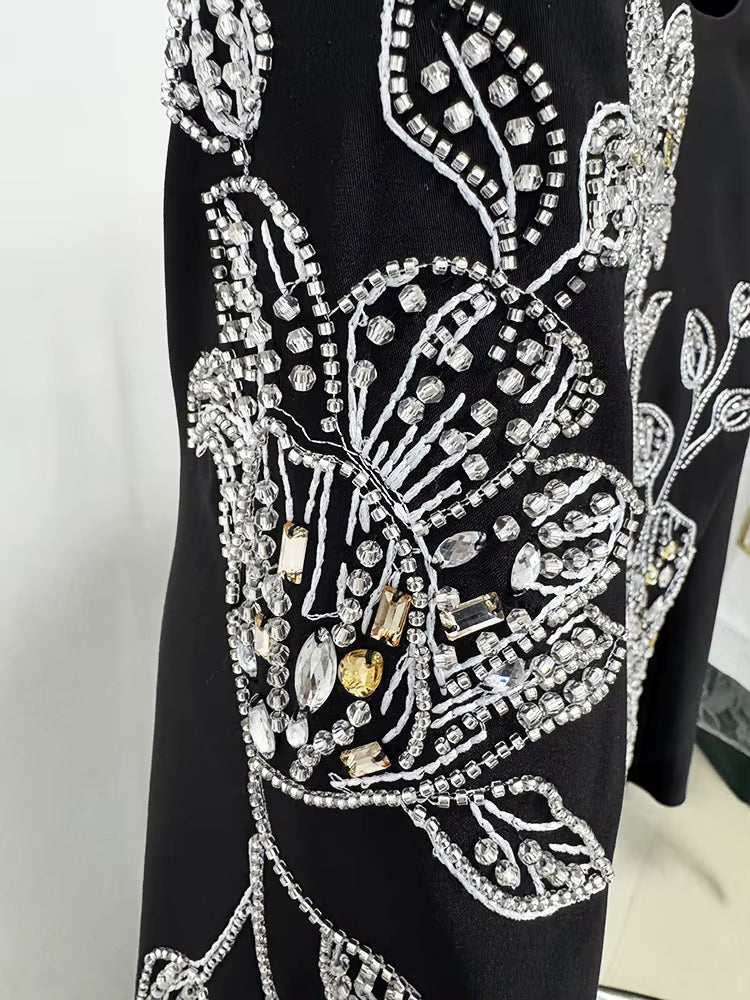 Beaded Rhinestone High-Neck Bodycon Maxi Evening Dress