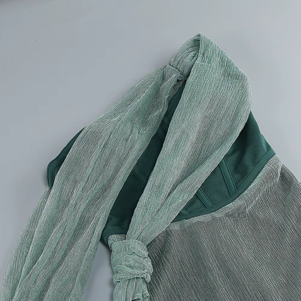 Maelis Green One-Shoulder Corset Maxi Gown