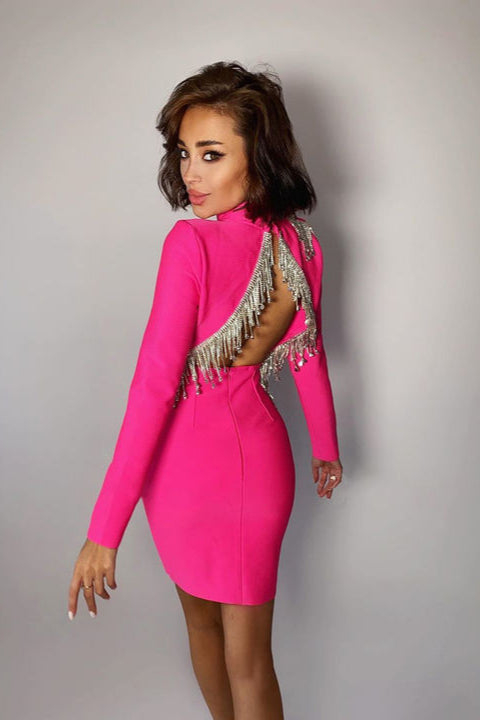 Winter Clothes for Women Bandage Prom Dresses Diamond Tassel Long Sleeve Bodycon Dress