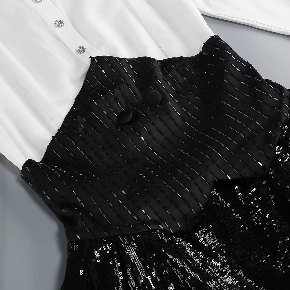 Sequin Blazer and Ruffle Skirt Set