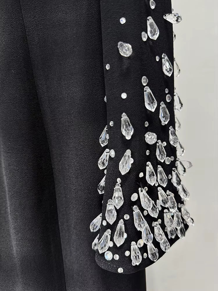 Custom Design Black Crystal-Beaded Evening Gown