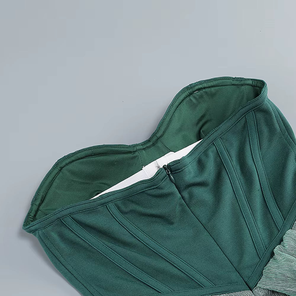 Maelis Green One-Shoulder Corset Maxi Gown