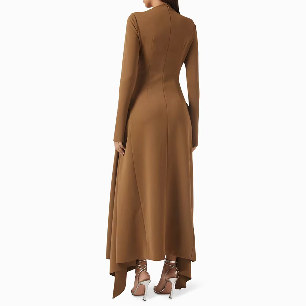 Elara Slanted Collar Ruffle Midi Dress