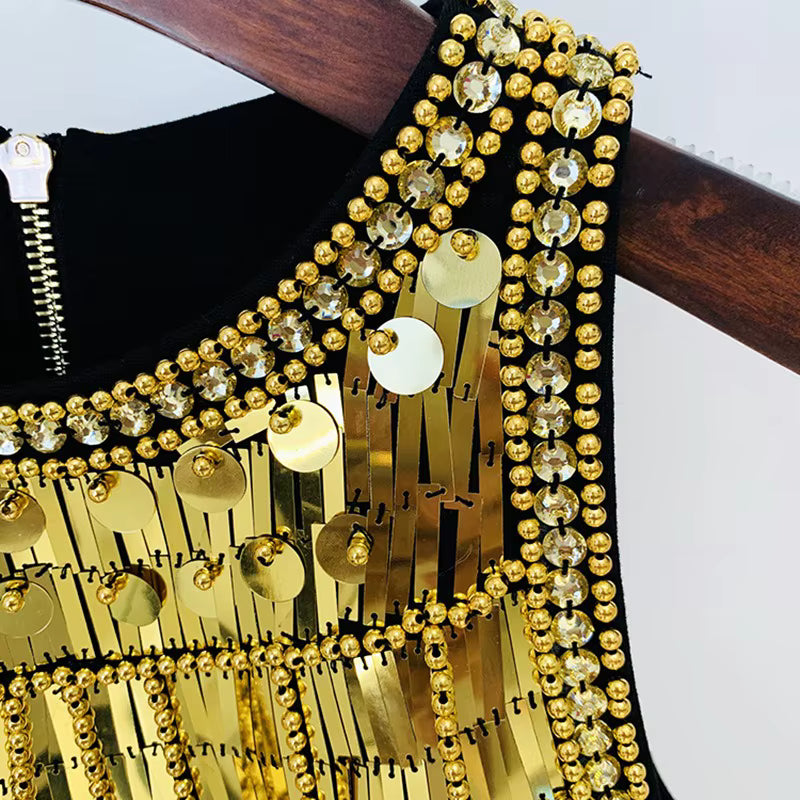 Celeste Noir Tassel Mini Dress