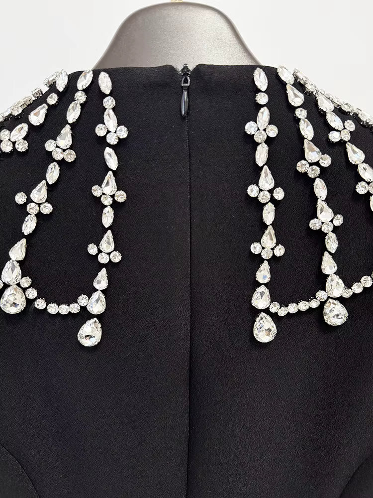 Rhinestone Long Sleeve Bodycon Evening Dress