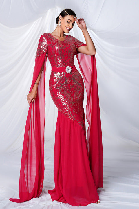 Luxury Red Evening Dresses Women Sequin Maxi Formal Gown Elegant Party Dress Wedding Guest Prom Banquet Fashion Wear