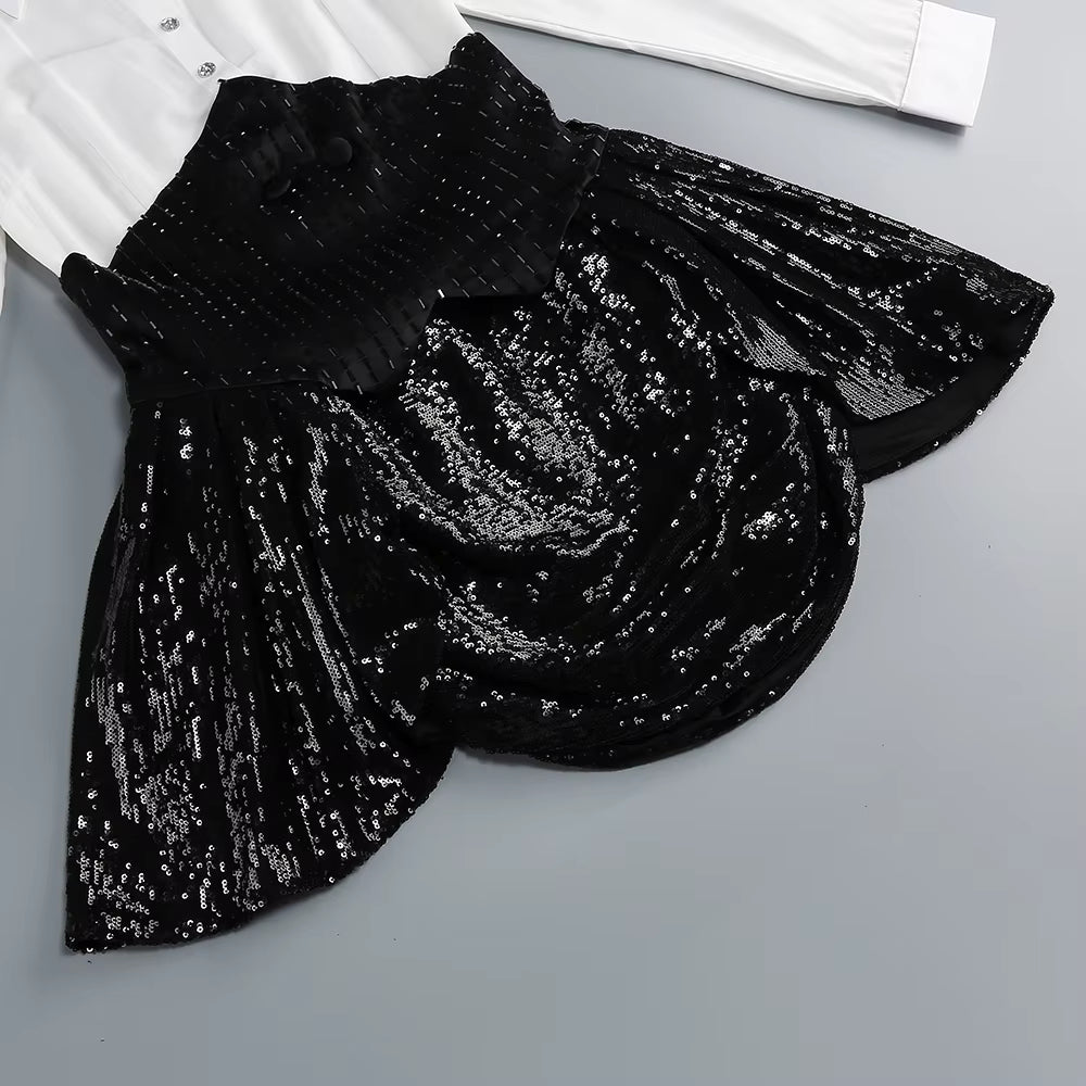 Sequin Blazer and Ruffle Skirt Set