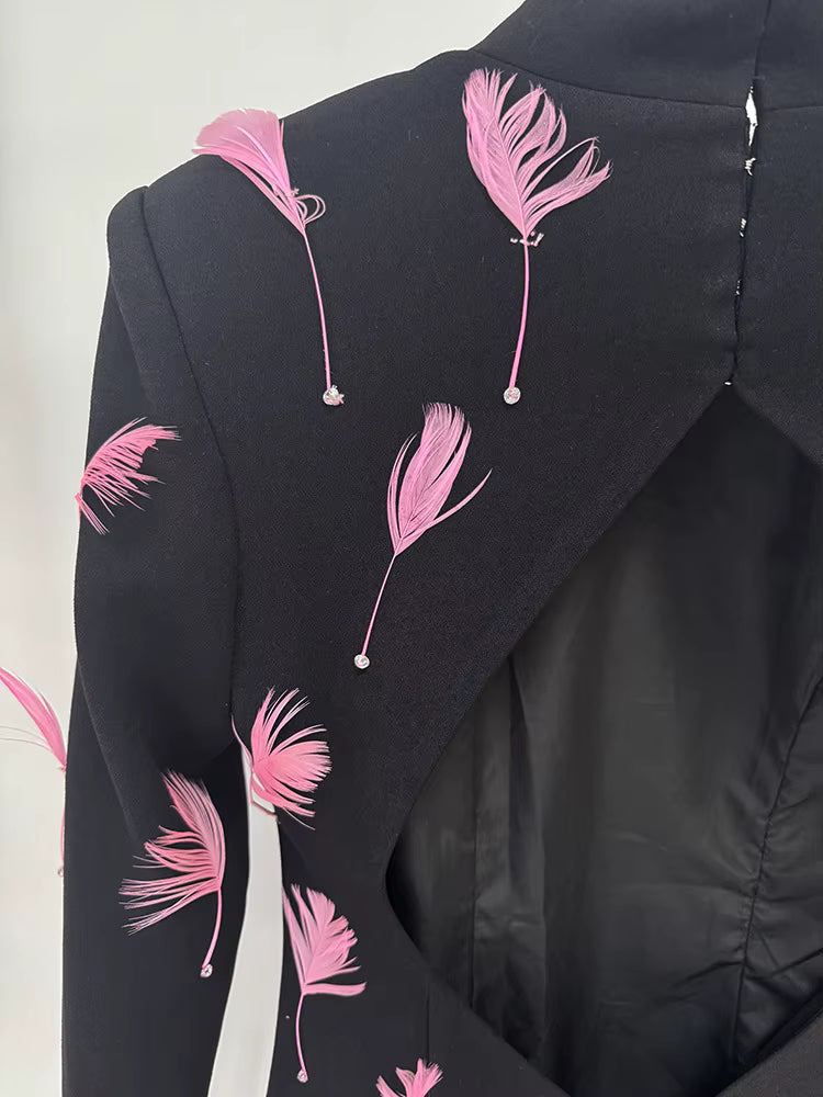 Seraphina High-Neck Feather Backless Gown