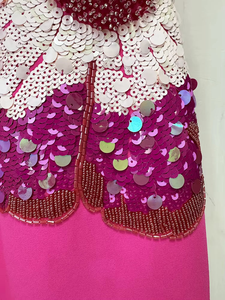 Marivelle Beaded Sequin Midi Dress