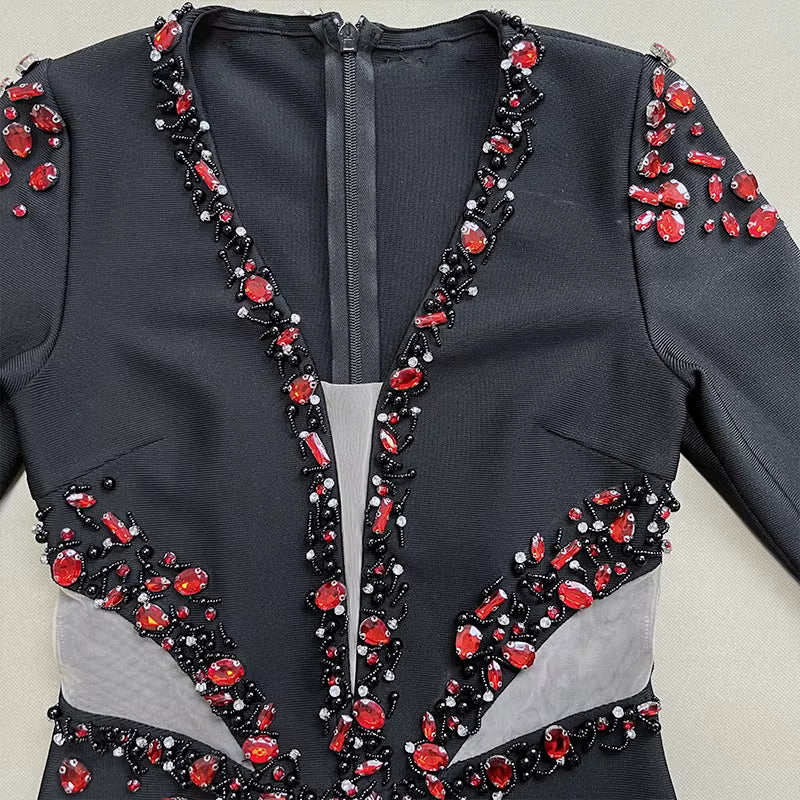 Beaded Long Sleeve Midi Dress