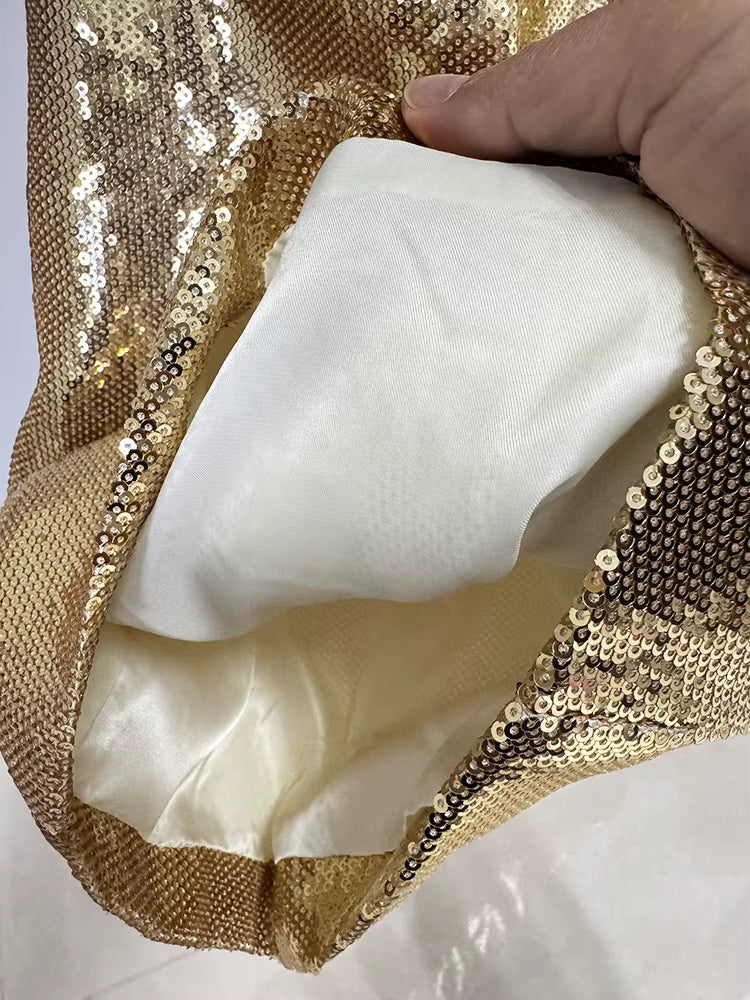Aurora Luxe Golden Sequin Blazer & Pant Set