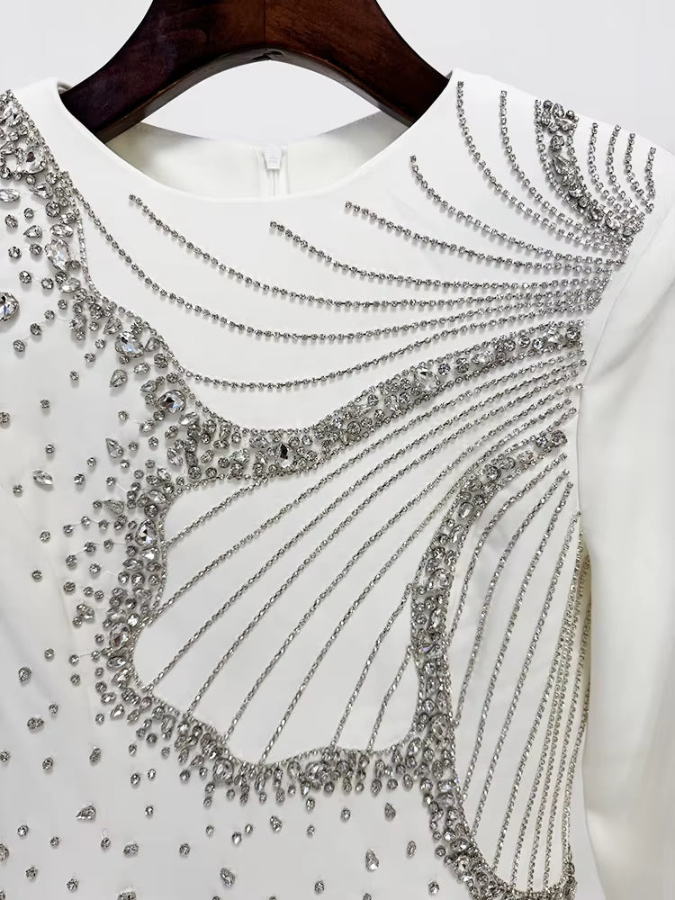 Althea White Crystal Beaded Evening Gown