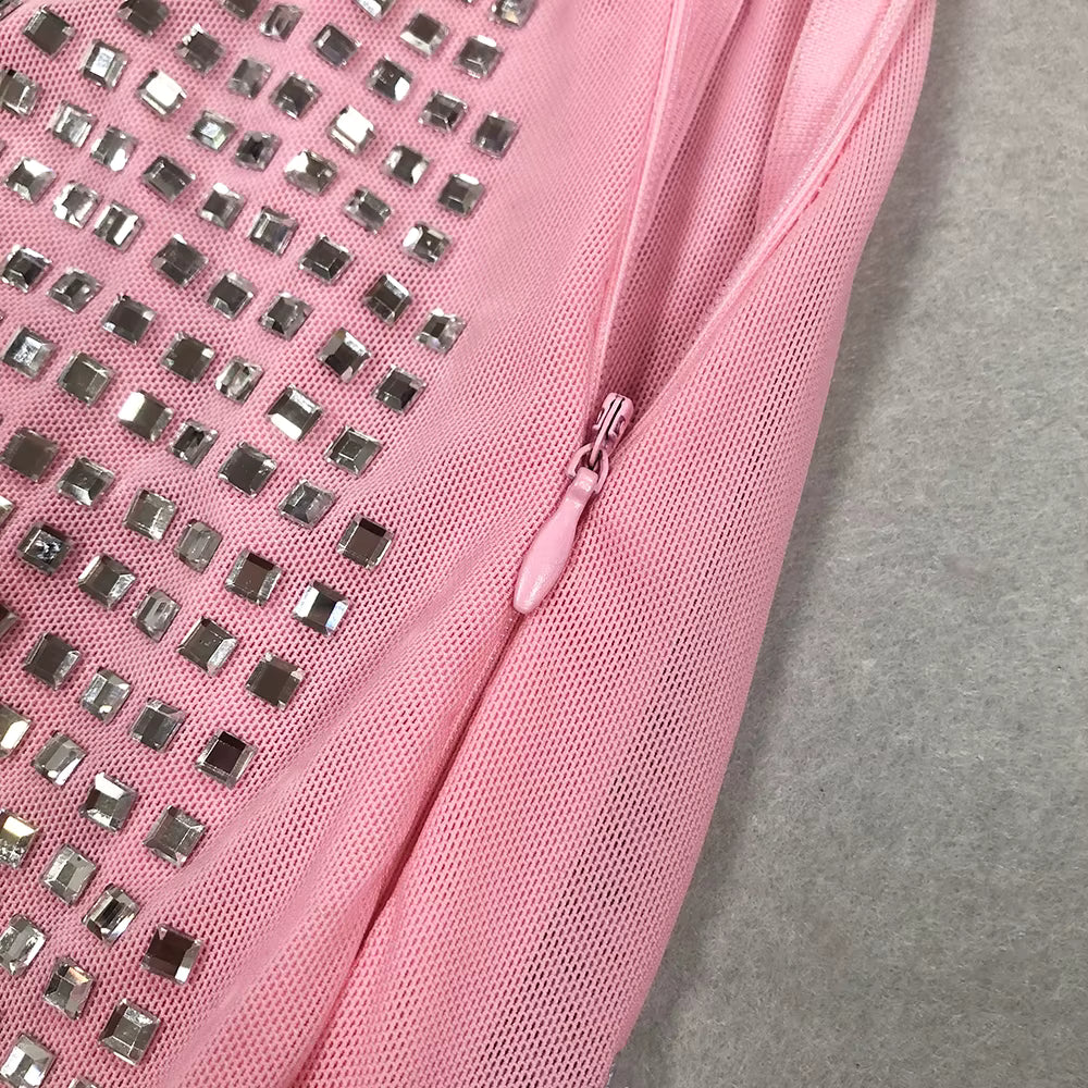 Deep V Rhinestone Cutout Bodycon Maxi Dress