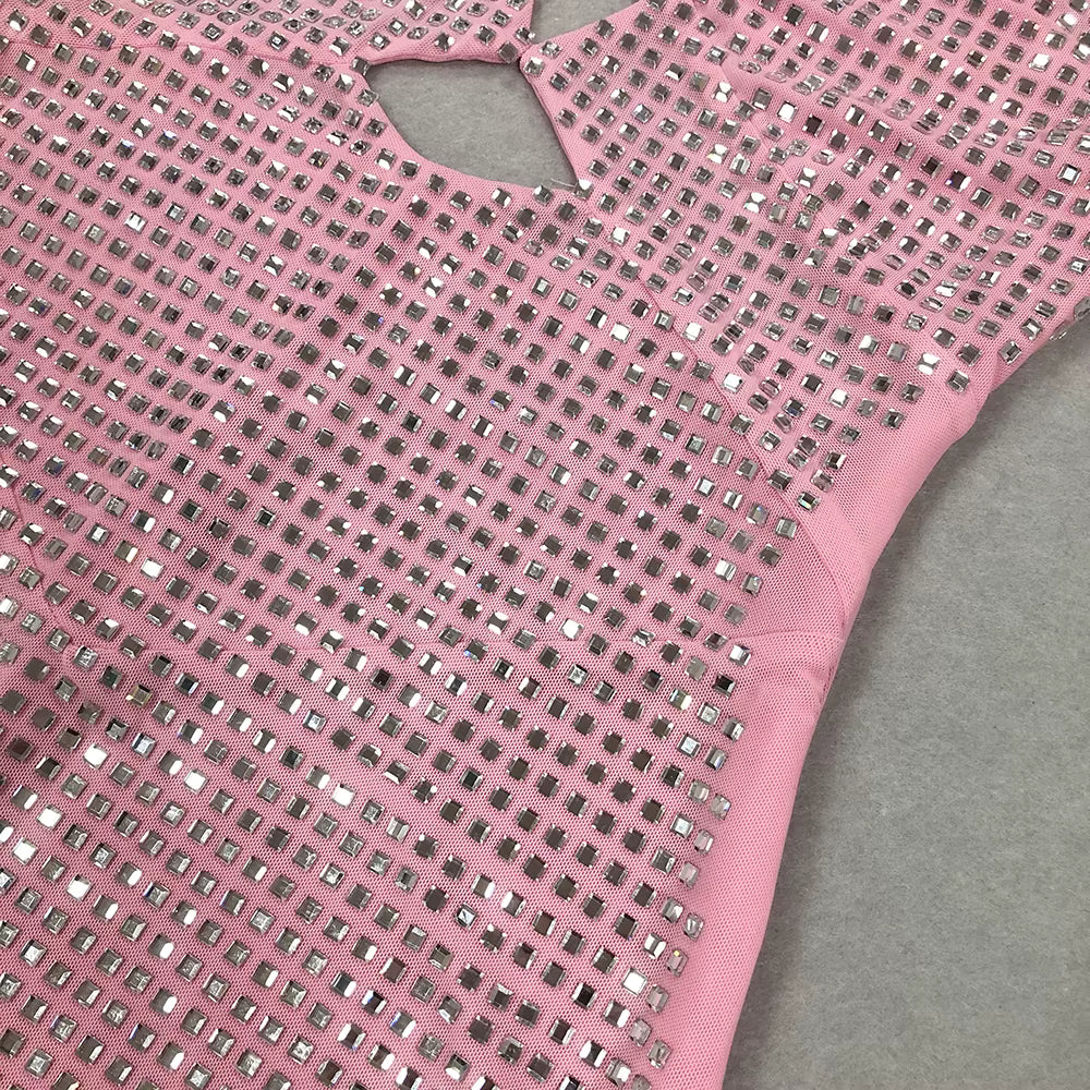 Deep V Rhinestone Cutout Bodycon Maxi Dress