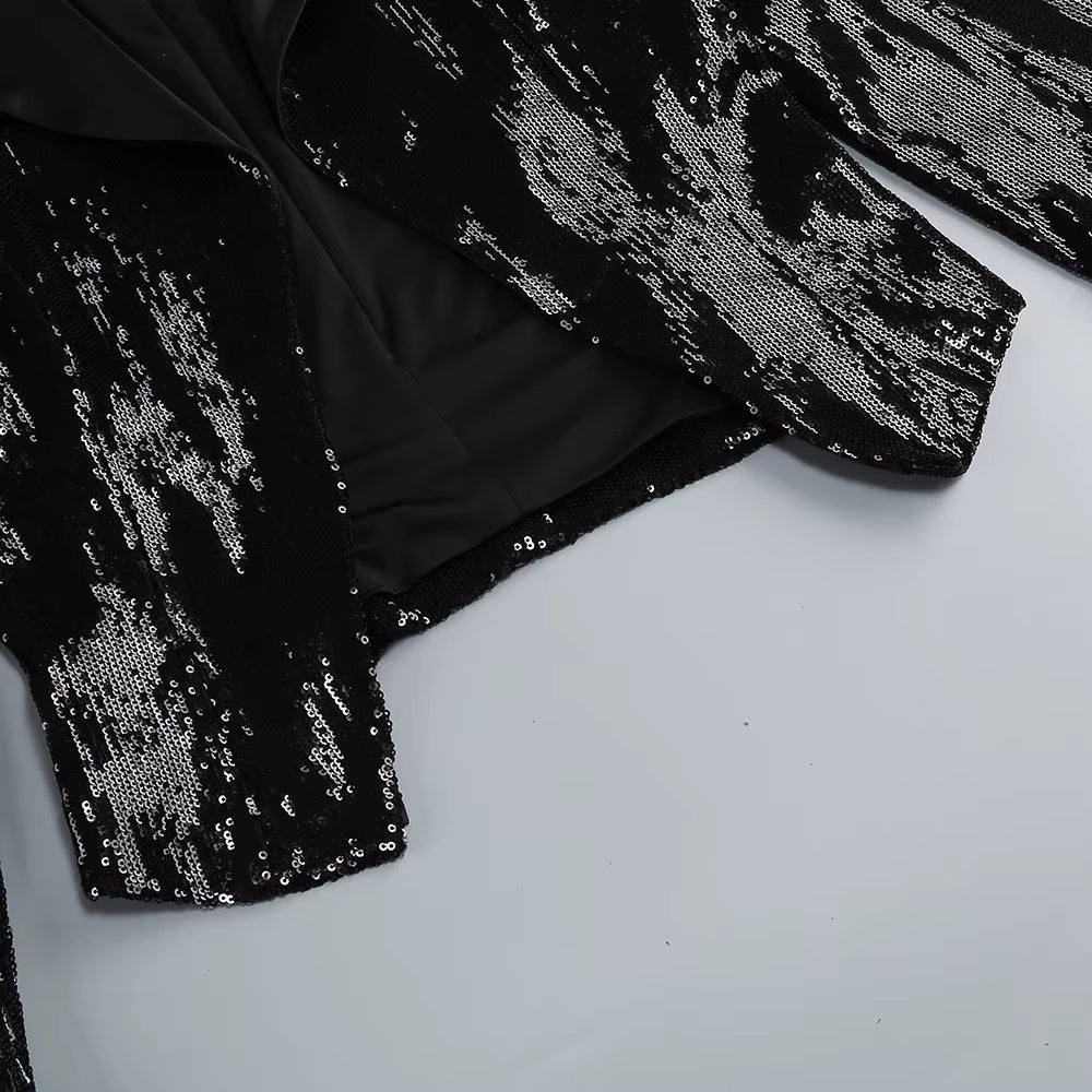 Sequin Blazer and Ruffle Skirt Set