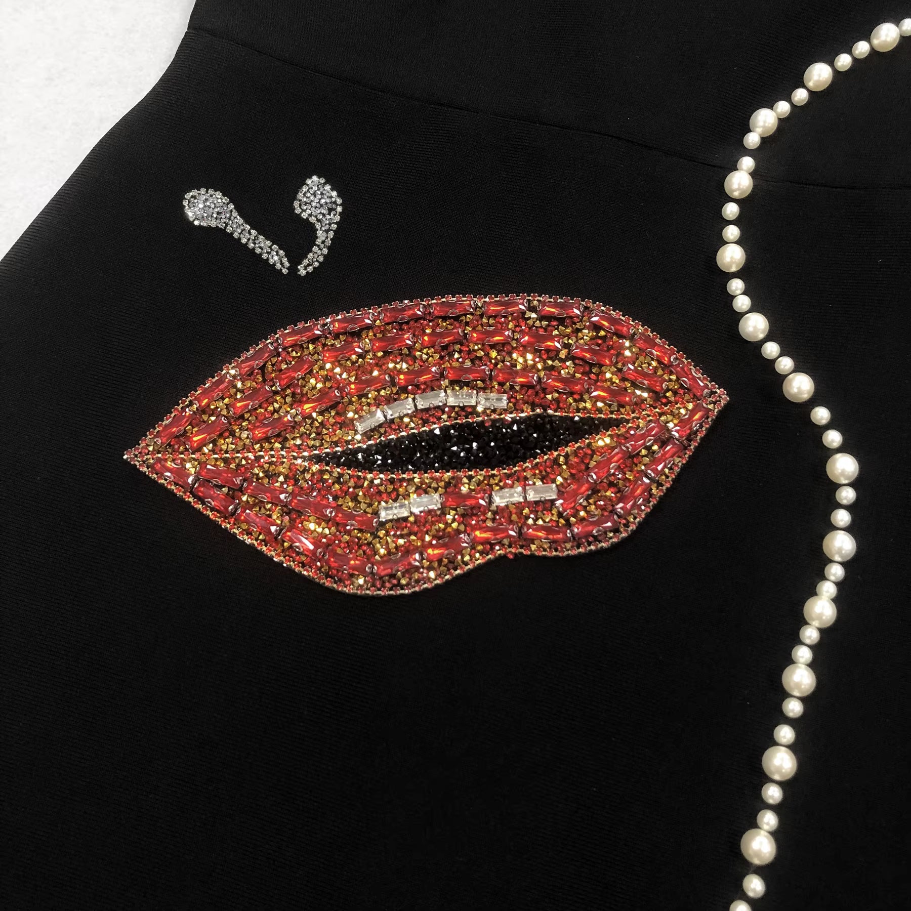 Noire Visage Pearl-Trim Maxi Gown