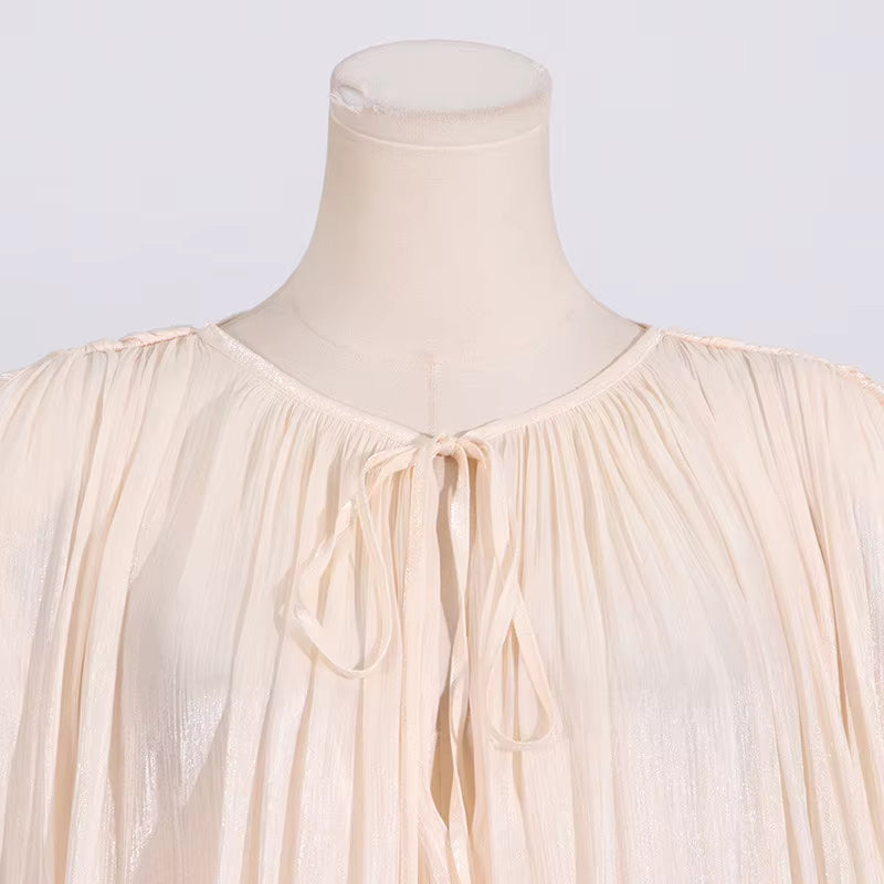 Celesta Pleated Ribbon Mini Dress