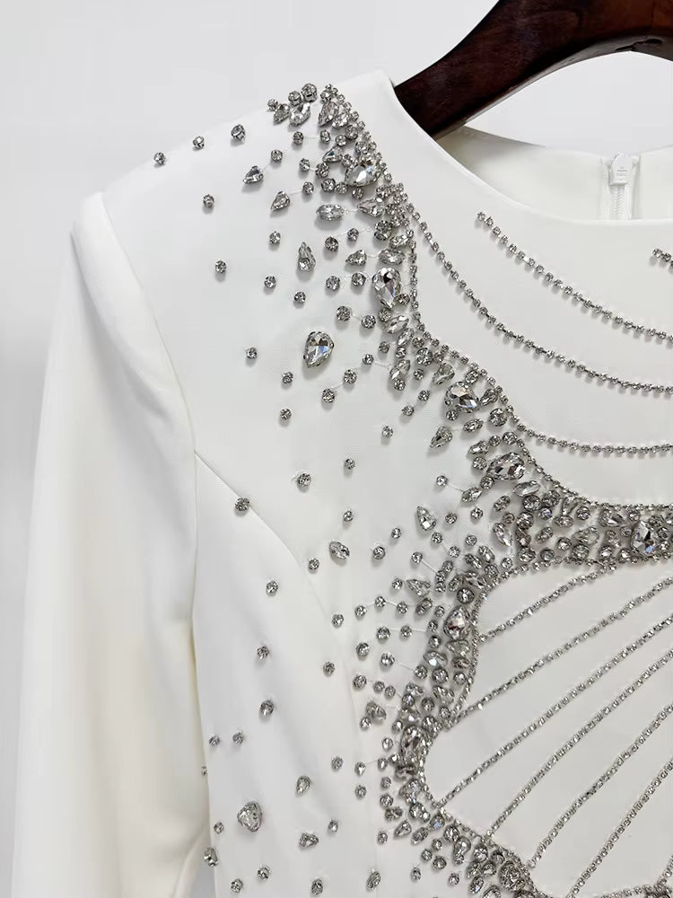 Althea White Crystal Beaded Evening Gown