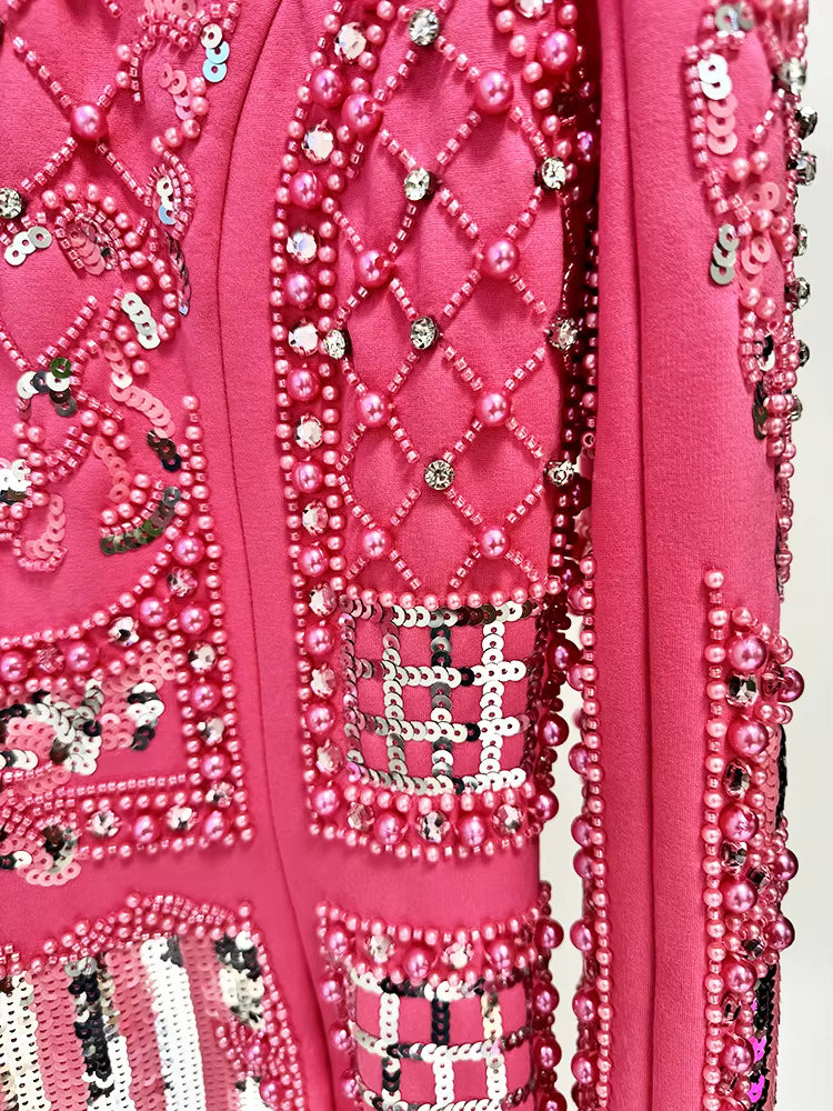 Neck Beaded Sequin Club Dress