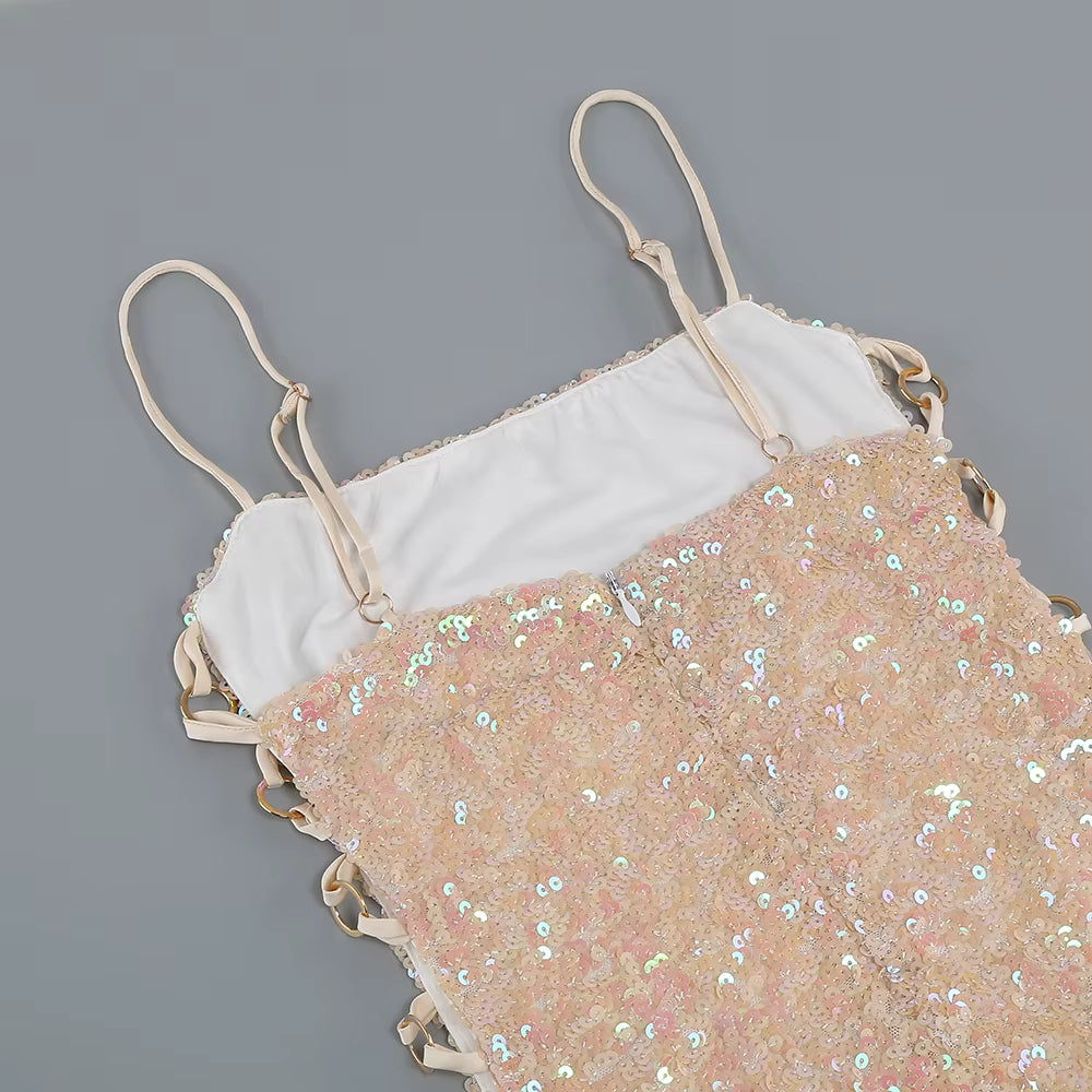 Sequin Cut-Out Contrast Dinner Dress